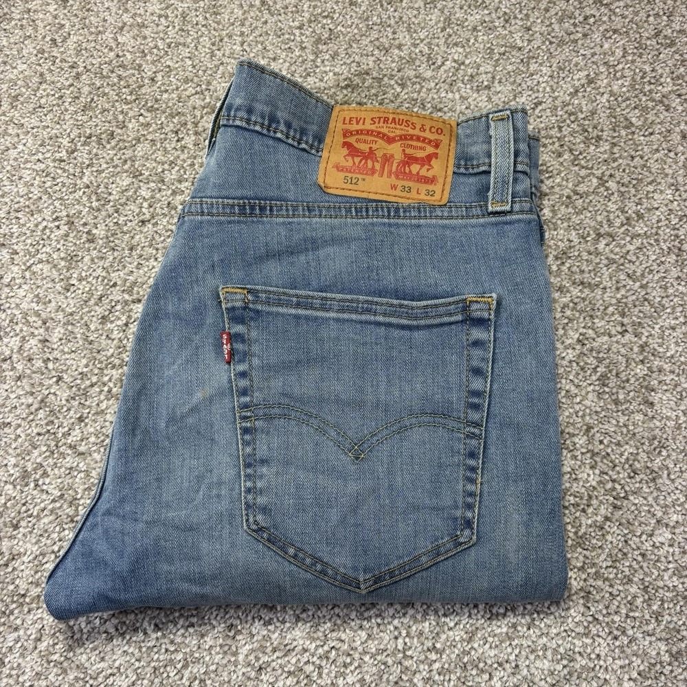 Levis 512 Slim Taper Jeans Mens 33x32 Blue Light Wash Stretch Denim Pants